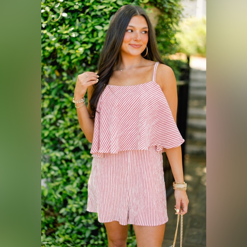 Gilli Red Ruffle Striped Romper - Picture 4 of 7